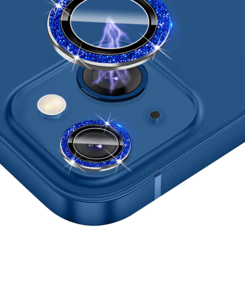 iPhone 13 / 13 Mini Glitter Diamond Camera Lens w/HD Tempered Glass (BLUE)