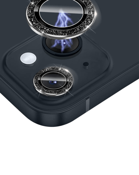 iPhone 13 / 13 Mini Glitter Diamond Camera Lens w/HD Tempered Glass (BLACK)