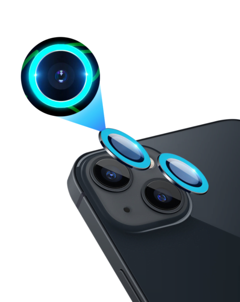iPhone 13 / 13 Mini Glow in The Dark Camera Lens w/HD Tempered Glass (BLUE)