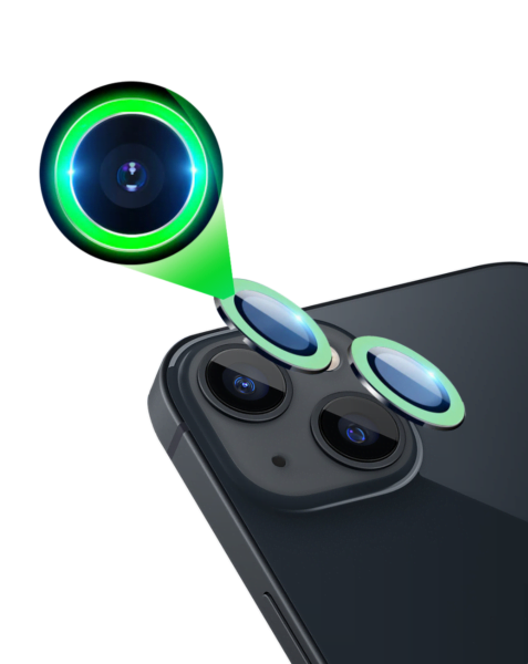 iPhone 13 / 13 Mini Glow in The Dark Camera Lens w/HD Tempered Glass (GREEN)