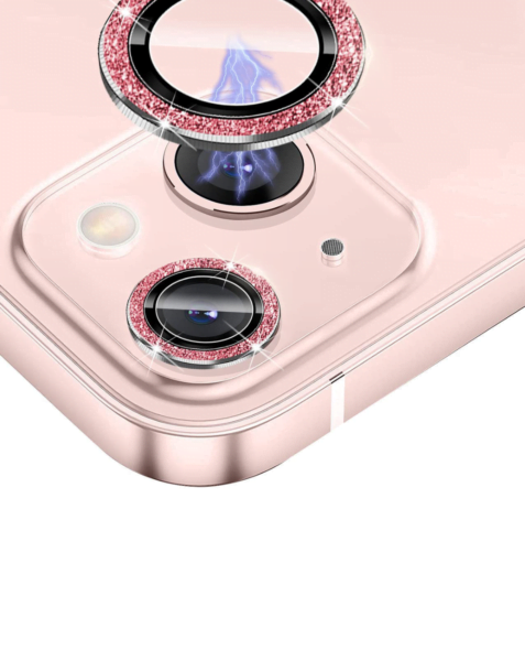 iPhone 13 / 13 Mini Glitter Diamond Camera Lens w/HD Tempered Glass (PINK)