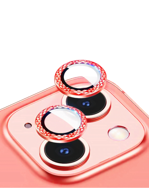 iPhone 13 / 13 Mini Iced Out Square Camera Lens w/HD Tempered Glass (RED)