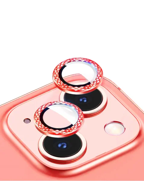 iPhone 13 / 13 Mini Iced Out Square Camera Lens w/HD Tempered Glass (RED)