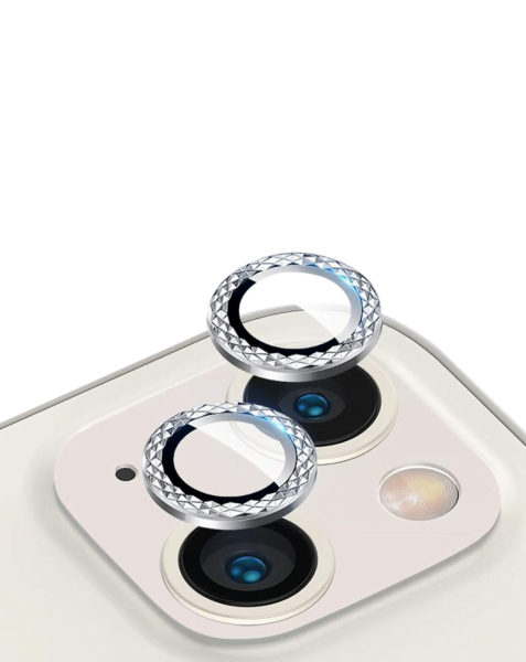 iPhone 13 / 13 Mini Iced Out Square Camera Lens w/HD Tempered Glass (WHITE)