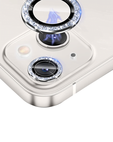 iPhone 13 / 13 Mini Glitter Diamond Camera Lens w/HD Tempered Glass (WHITE)