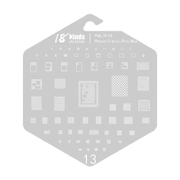 18 Kinds BGA Reballing Stencil for iPhone 13/ 13 mini/ 13 Pro/ 13 Pro Max (IP-09)