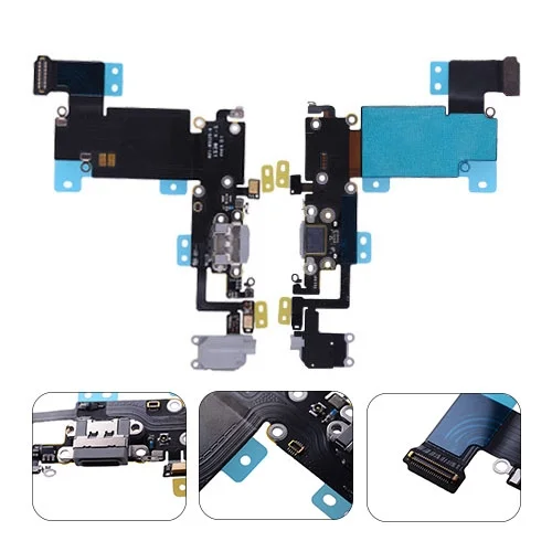 Charging Port with Flex Cable, Earphone Jack and Mic for iPhone 6S Plus (High Quality) - Dark Gray