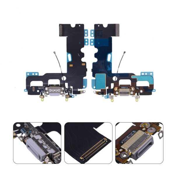 Charging Port with Flex Cable and Mic for iPhone 7 (High Quality) - Black