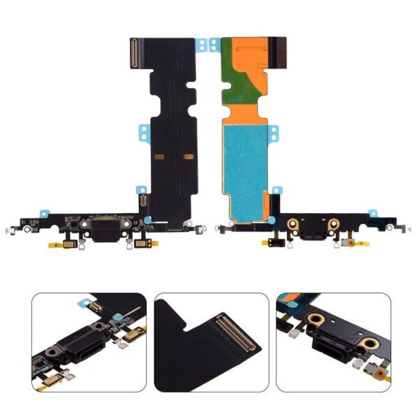 Charging Port with Flex Cable and Mic for iPhone 8 Plus (High Quality) - Black