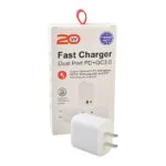 20W 2-Port Type-C & USB Fast Charger for Mobile Phone - White