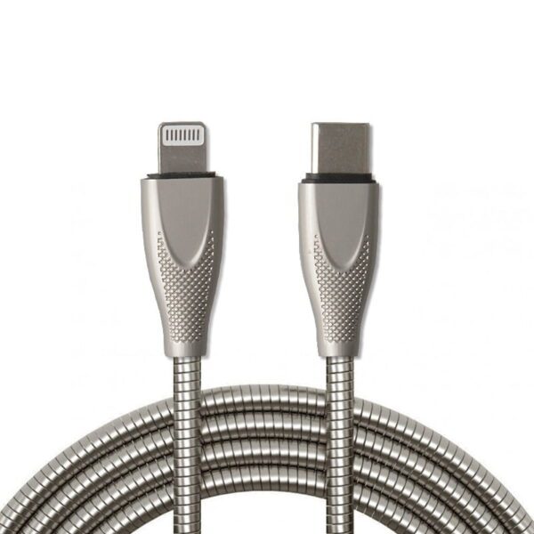 3ft Type-C to 8 Pin Fast Charging Data Cable (Metal Braided) - Silver