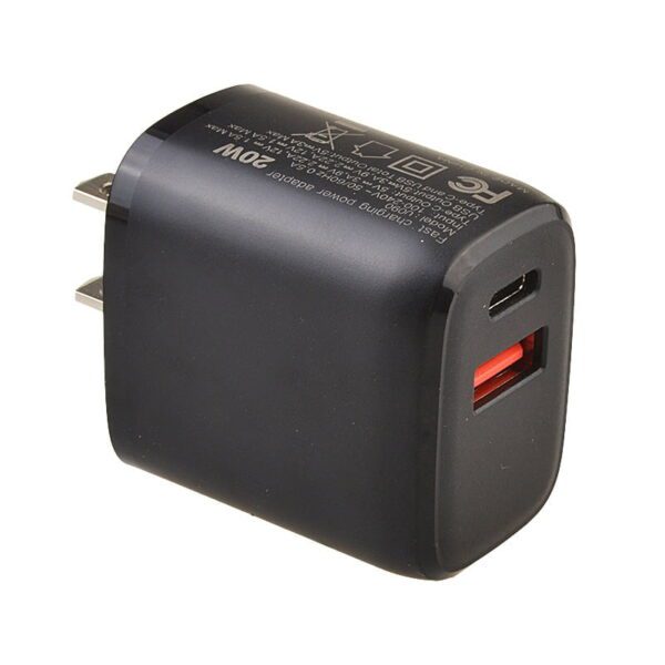 20W 2-Port Type-C & USB Fast Charger for Mobile Phone - Black