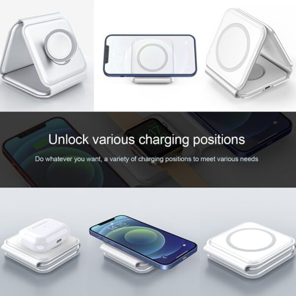 3 in 1 Magnetic Wireless Charger for Mobile phone and watch - White